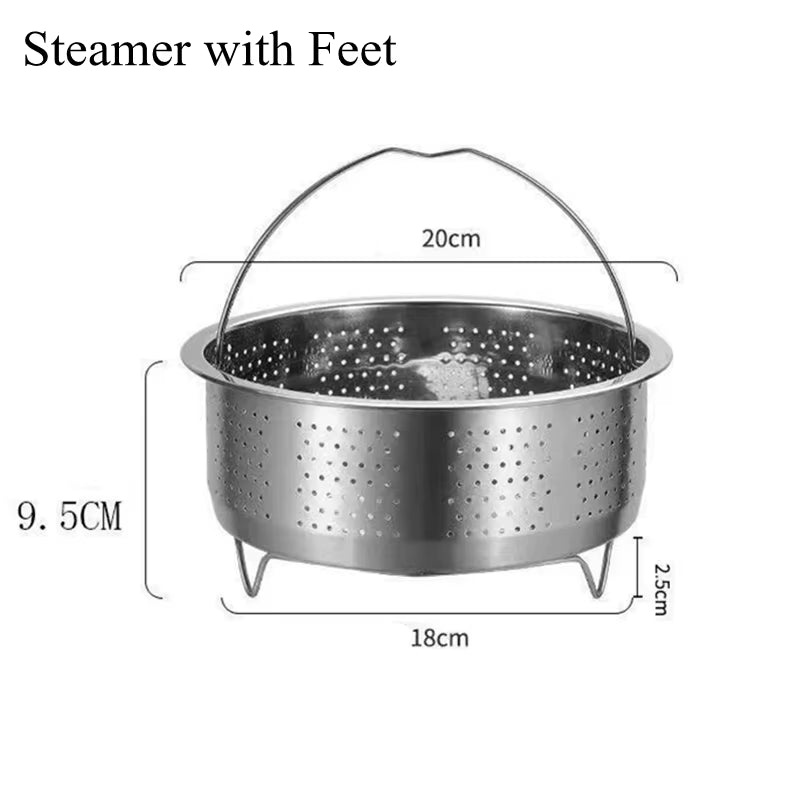 Stainless Steel Food Steamer Basket with Silicone Handle Rice Pressure Cooker Steaming Grid Drain Drainer Cooking Utensils