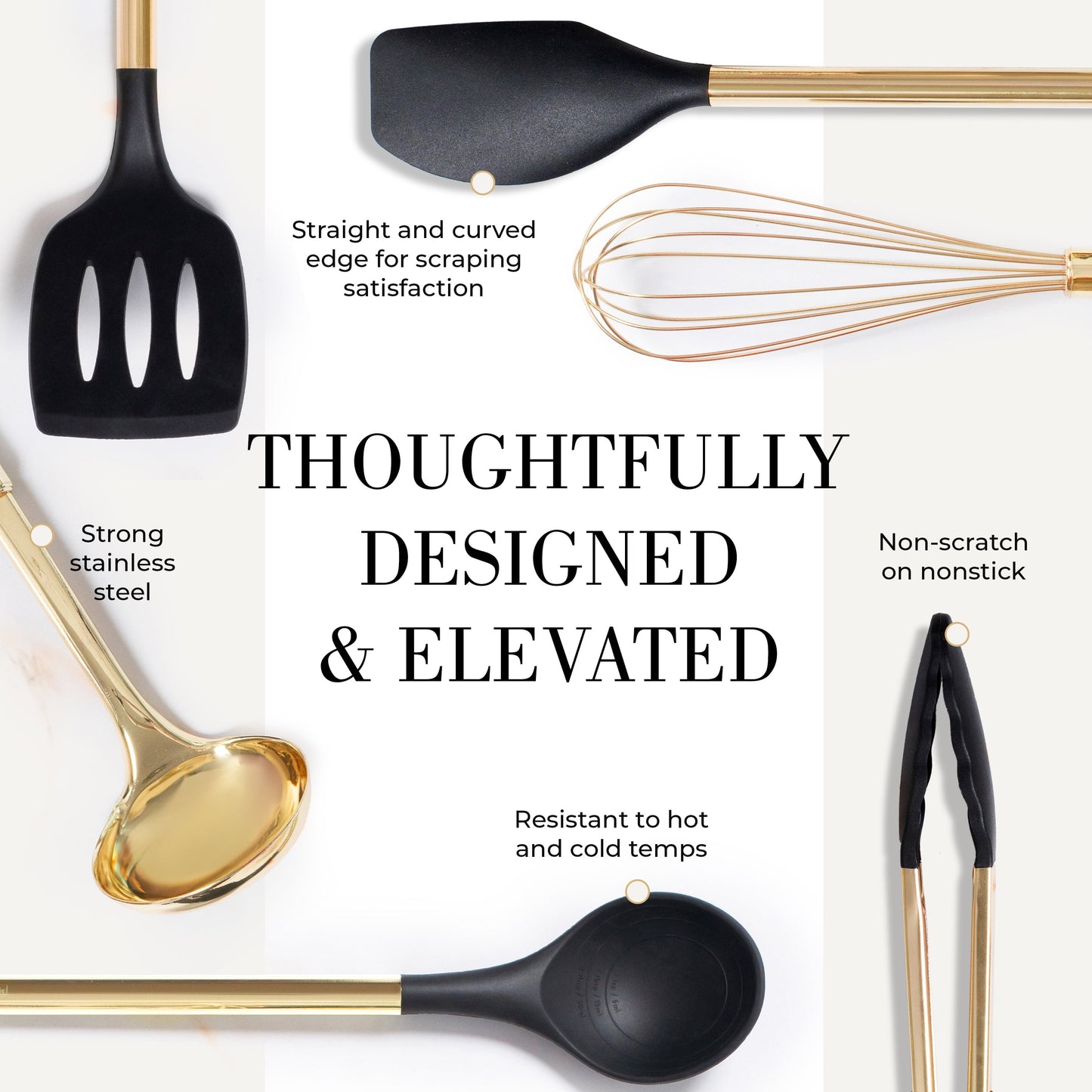 7PC Black and Gold Cooking Utensils Set with Holder - Black and Gold Kitchen Accessories