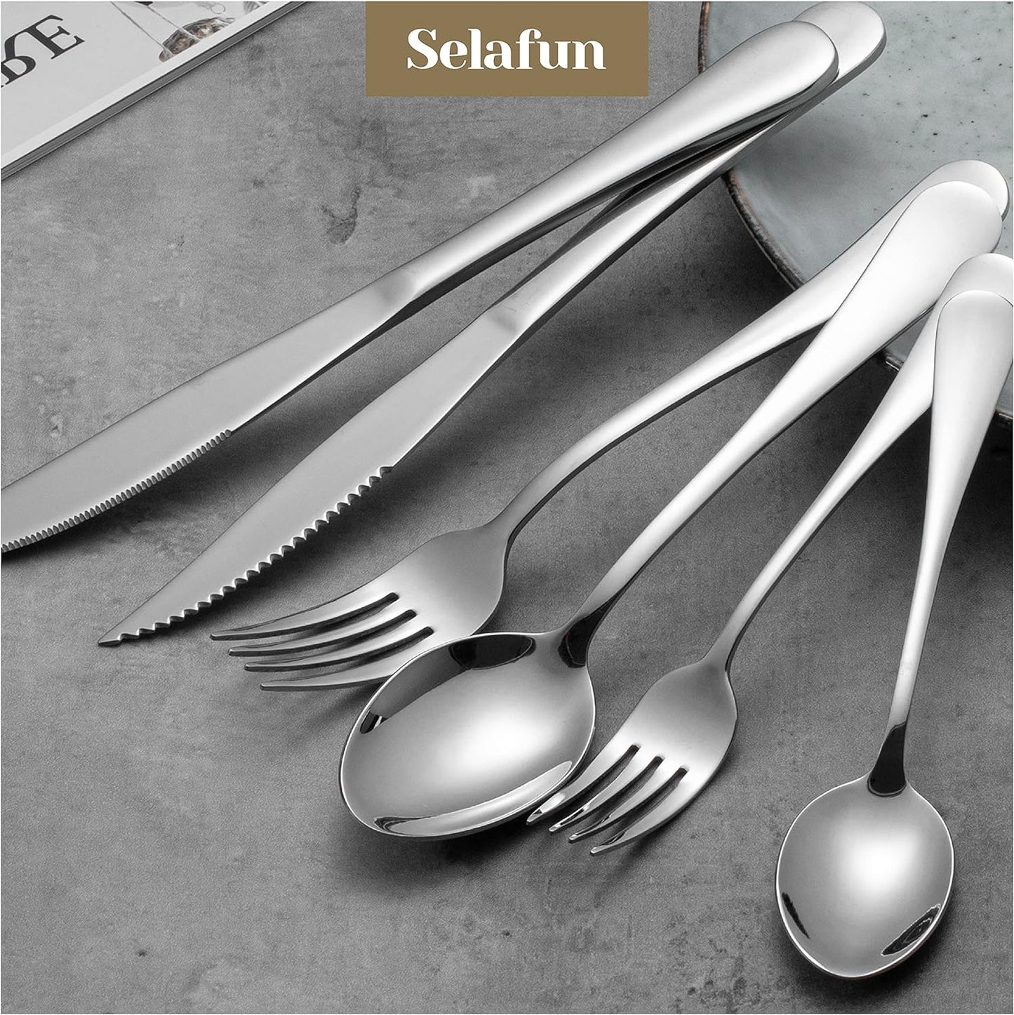 24 Piece Silver Flatware Set.Stainless Steel Silverware Set.Titanium Plating Tableware Cutlery Set. Utensil Set for Kitchens. Dishwasher Safe(Service for 4)