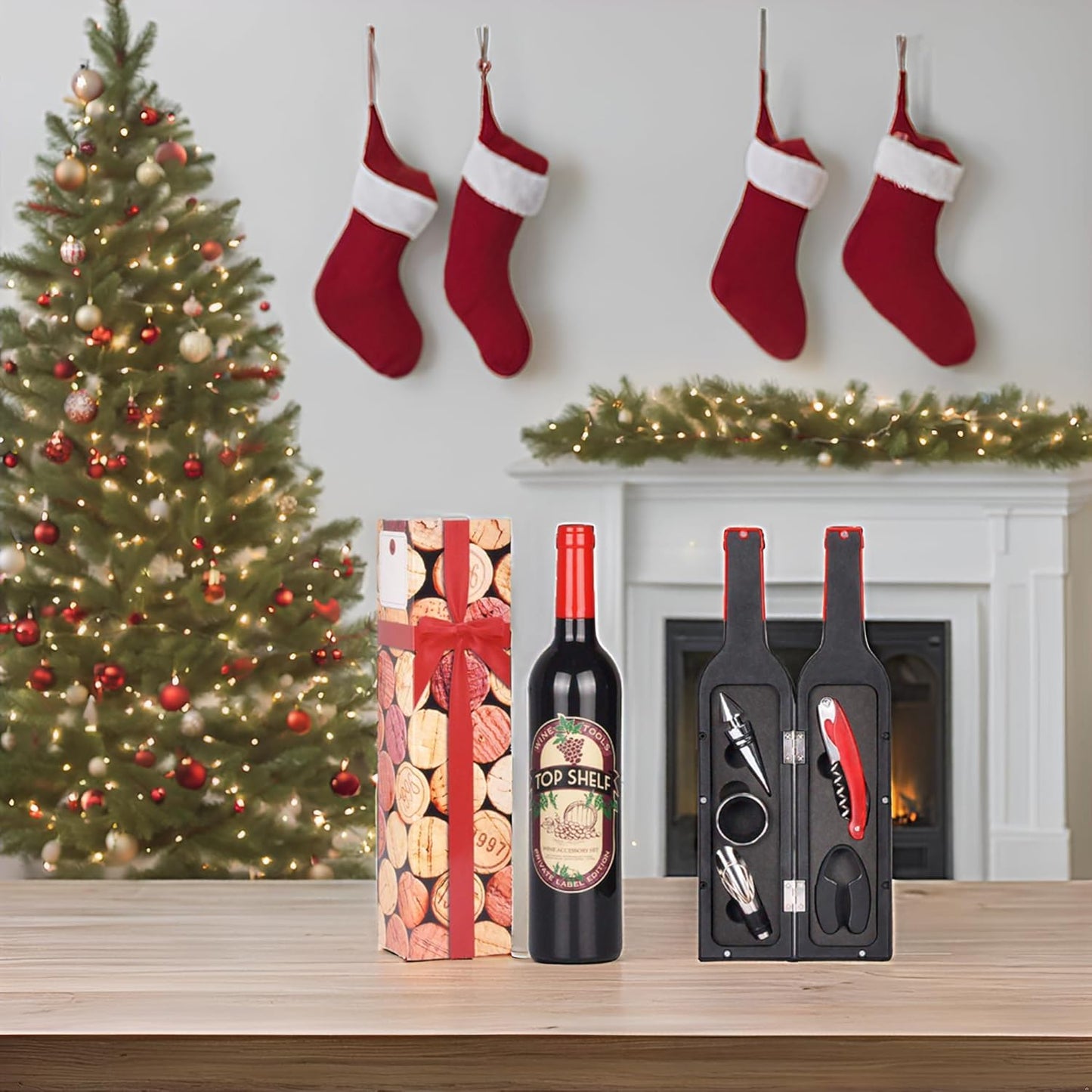 Wine Accessories Valentine Gift Set, 5 Pcs Deluxe Wine Corkscrew Opener Sets Bottle Shape in Elegant Gift Box, Wine Valentines Day Gifts for Women Men