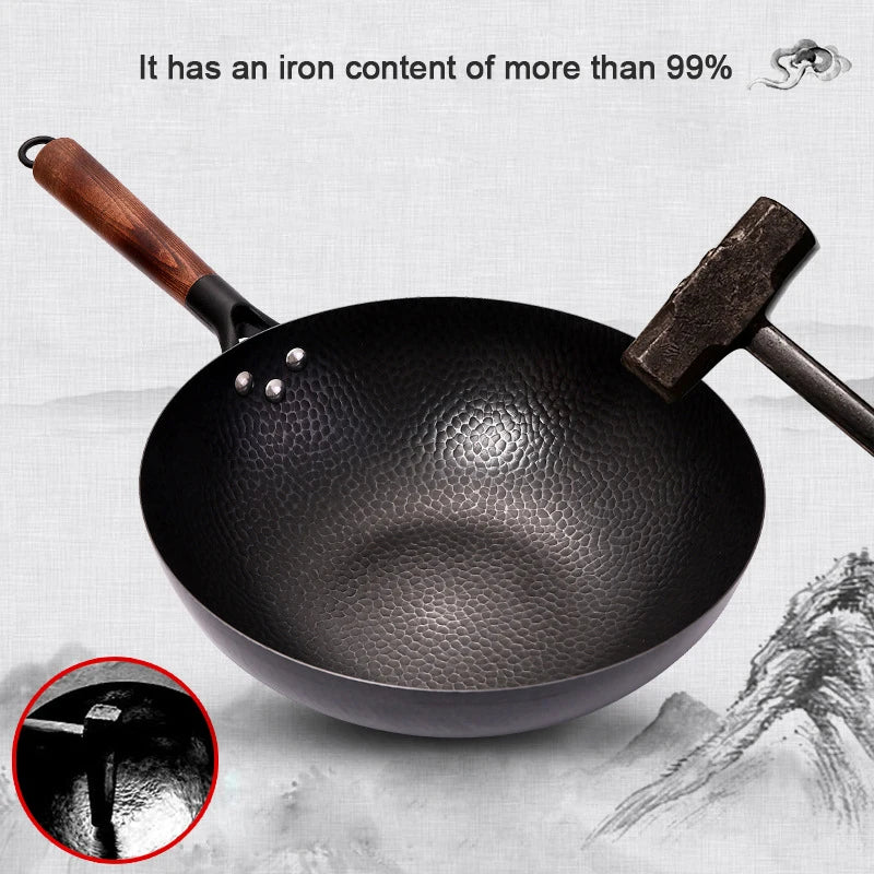 Konco Iron wok Cast iron pan Non-coated Pot General use for Gas and