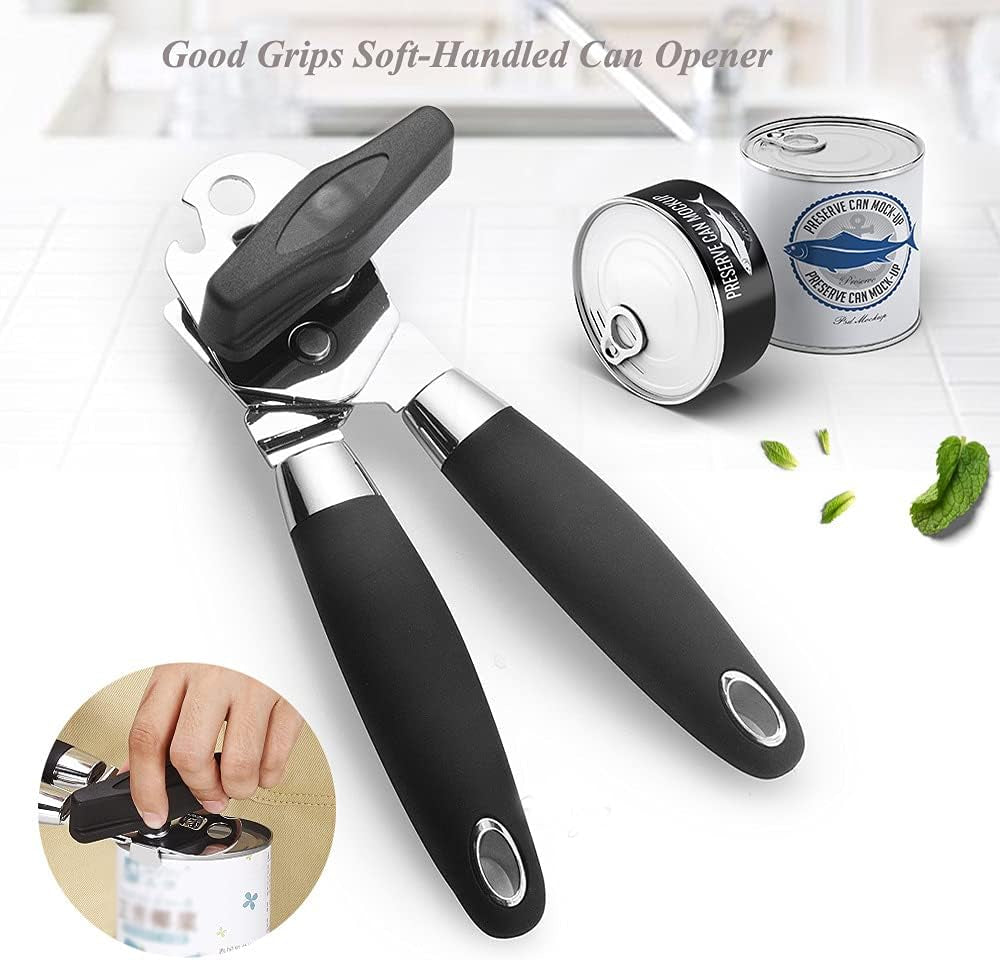 Manual Can Opener, Handheld Comfortable Grip, Multifunction Professional Opener for Beer/Tin/Bottle