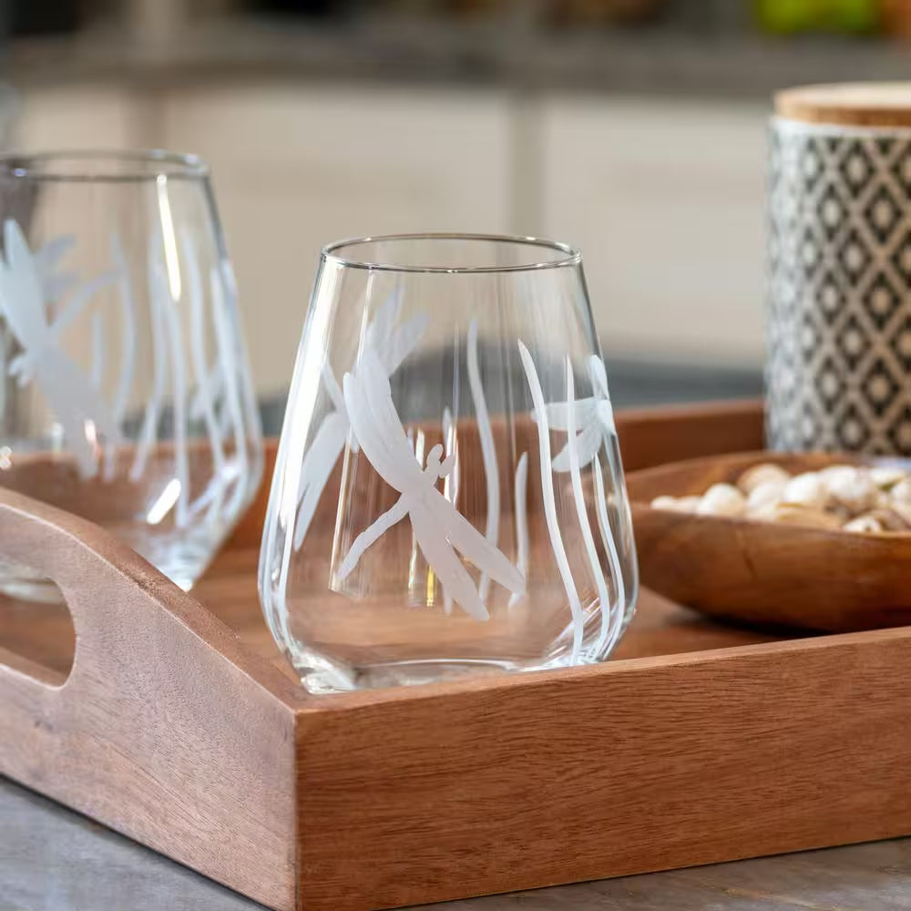 Dragonfly 18 Oz. Stemless Wine Tumbler Glasses - Set of 4