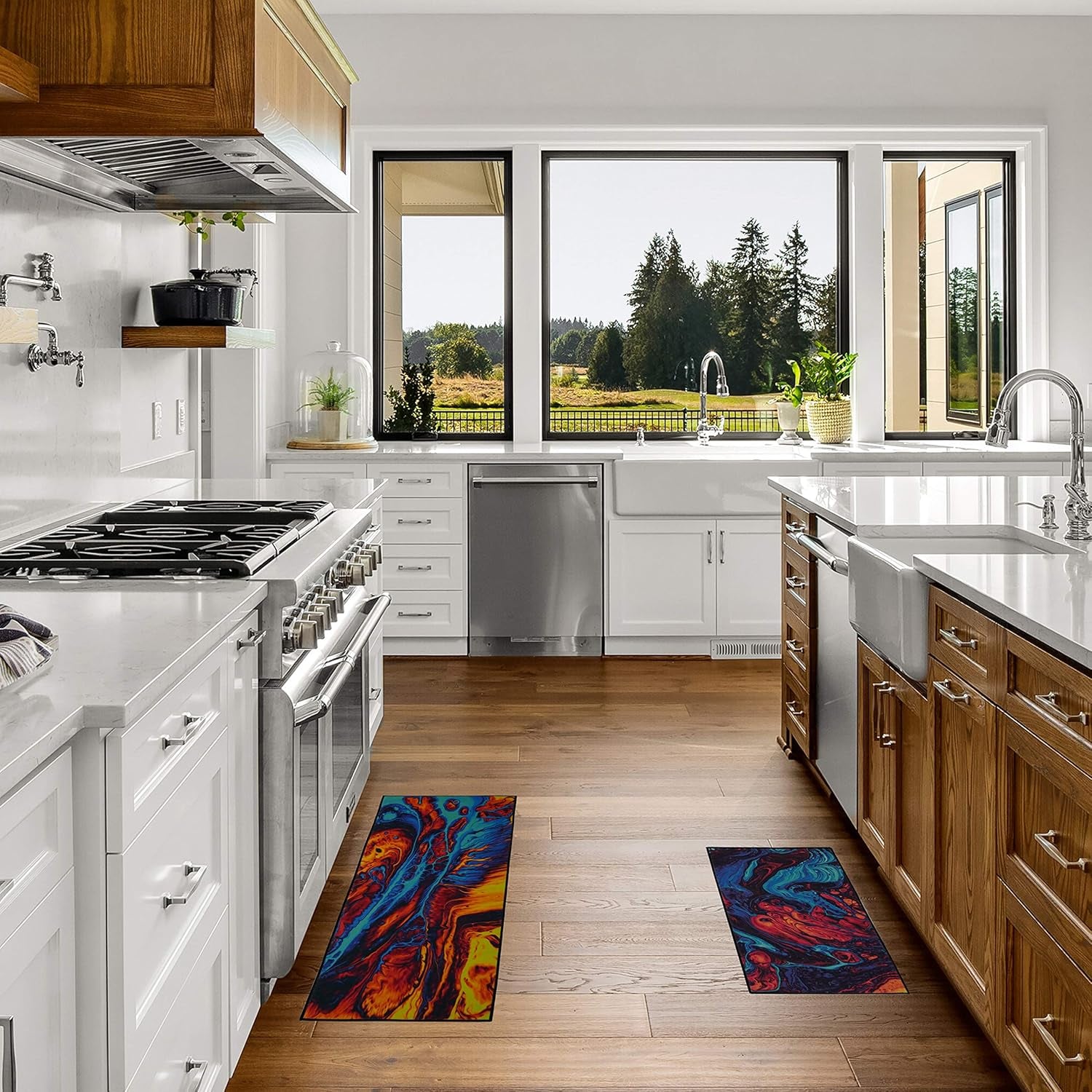 Artistic and Colorful Kitchen Rugs for Floor Non Slip Kitchen Rugs and Mats Kitchen Mat Set Farmhouse Kitchen - Lava Flow2 Art- 2 Pieces - 30"X17" + 47”X17