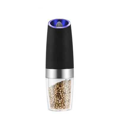 2 Pcs Electric Gravity Pepper and Salt Grinder Set, LED Light, Adjustable Coarseness, Battery Operated, Stainless Steel Black