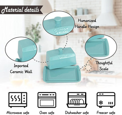 Ceramic Butter Dishes with Lid, Large Butter Keeper Rectangle Butter Container with Handle, Porcelain Butter Holder for East/West Butter