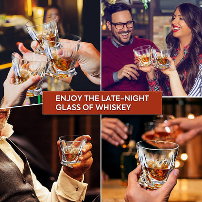 Whiskey Glasses Set of 6, Old Fashioned Glasses with Luxury Box, Premium 11 OZ Crystal Glasses for Whiskey Lovers, Rocks Glasses for Bourbon, Scotch, Cocktail, Liquor, and Rum Drinks - Twist