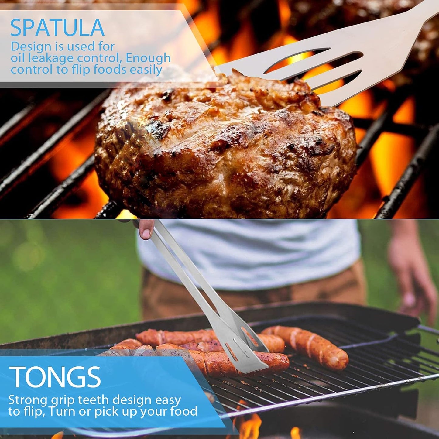 18 Pcs BBQ Grill Accessories, Grilling Utensils Set, Stainless-Steel Skewers, Spatula, Fork, Basting Brush, Tongs and Utensils Bundle -Perfect for Men Women Cooking Indoor or Outdoor Camping Backyard