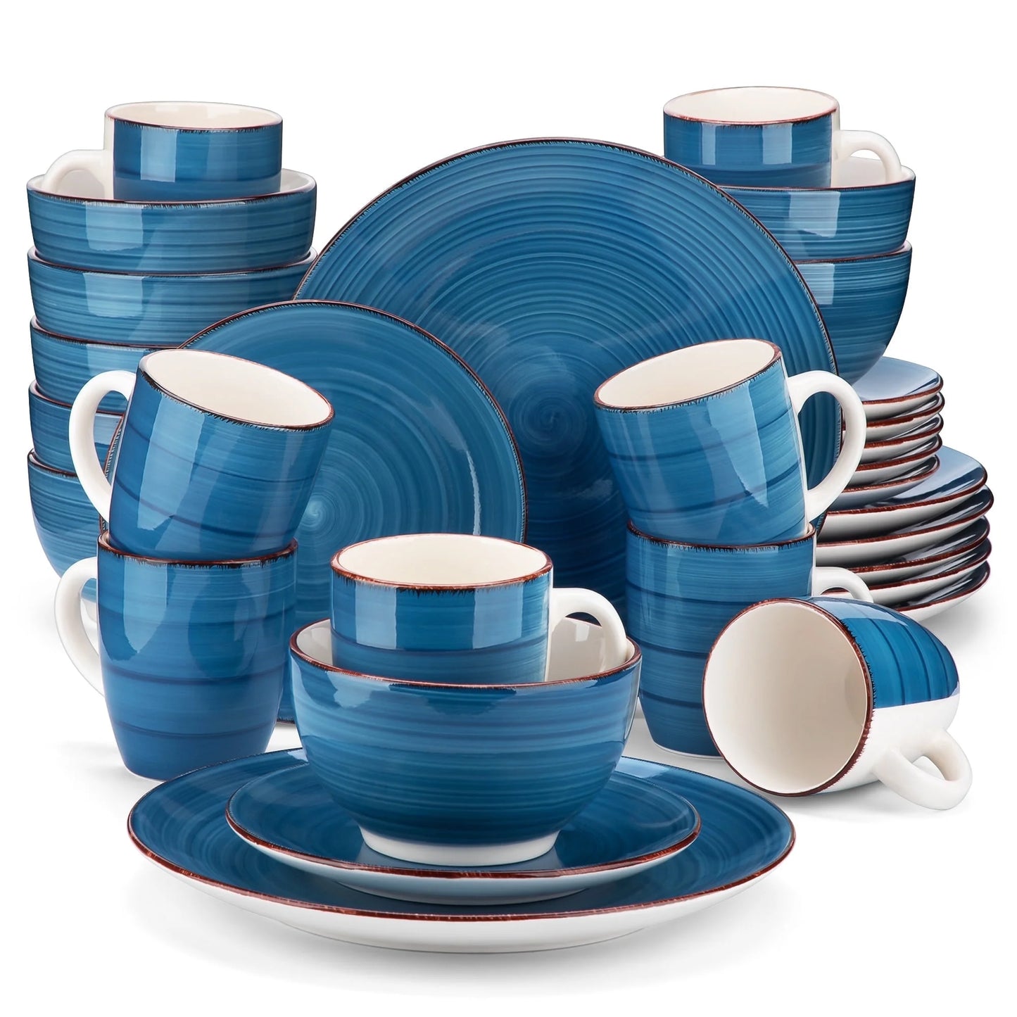 , Series Bella, 32 Piece Stoneware Dinnerware Set, Blue Dinner Set, Service for 8