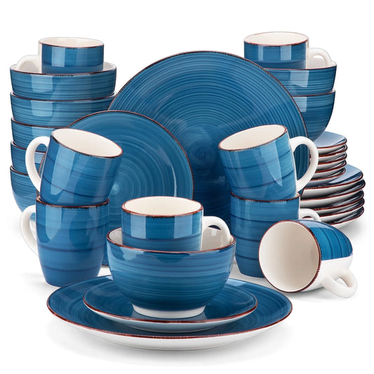 , Series Bella, 32 Piece Stoneware Dinnerware Set, Blue Dinner Set, Service for 8