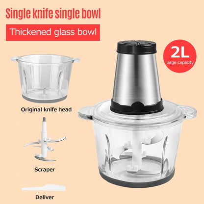 Electric Food Grinder 8Cup Large Household Capacity Stainless Steel 2 Gears 250W High Power Kitchen Cooker Blender