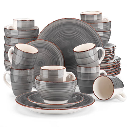 , Series Bella, 32 Piece Stoneware Dinnerware Set, Grey Dinner Set, Service for 8