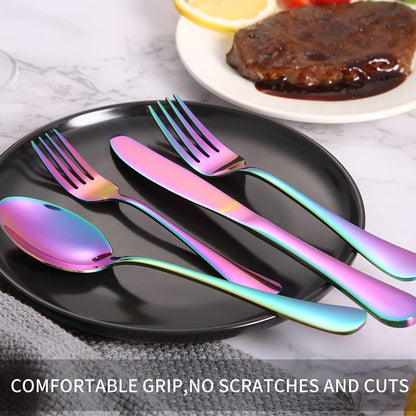 40-Piece Rainbow Silverware Set, Stainless Steel Cooking Flatware Serving Set, Flatware Cutlery Set for Home Kitchen Restaurant Hotel, Tableware Set Service for 8, Dishwasher Safe