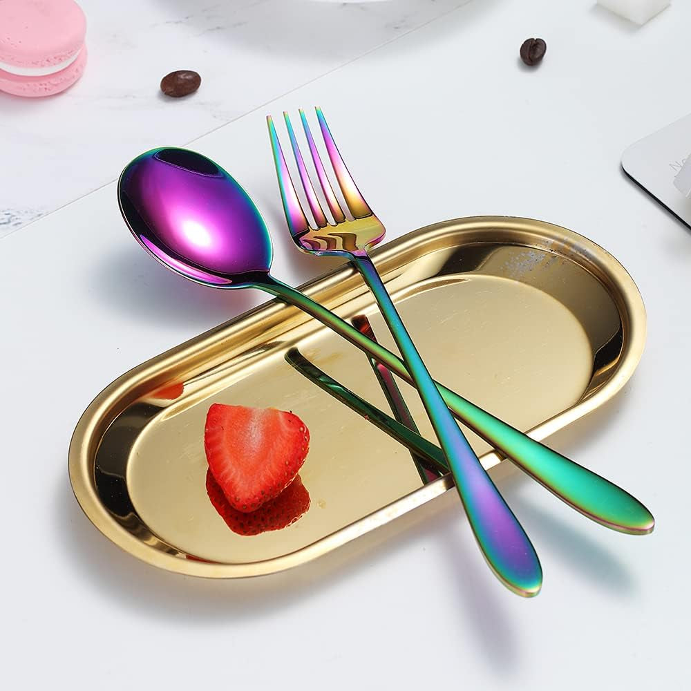 20 Piece Rainbow Silverware Set Service for 4, 18/10 Multicolor Stainless Steel Flatware Cutlery Set Eating Utensils Set for Home Kitchen Restaurant, Mirror Polished, Dishwasher Safe