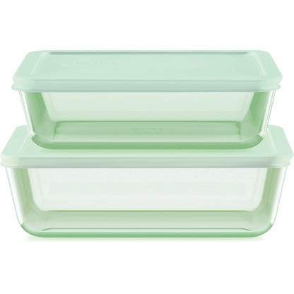 Simply Store Tinted 4-Piece Rectangle Glass Storage Set with 6C/11C Containers and Airtight Lids, Green