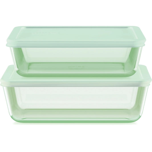 Simply Store Tinted 4-Piece Rectangle Glass Storage Set with 6C/11C Containers and Airtight Lids, Green