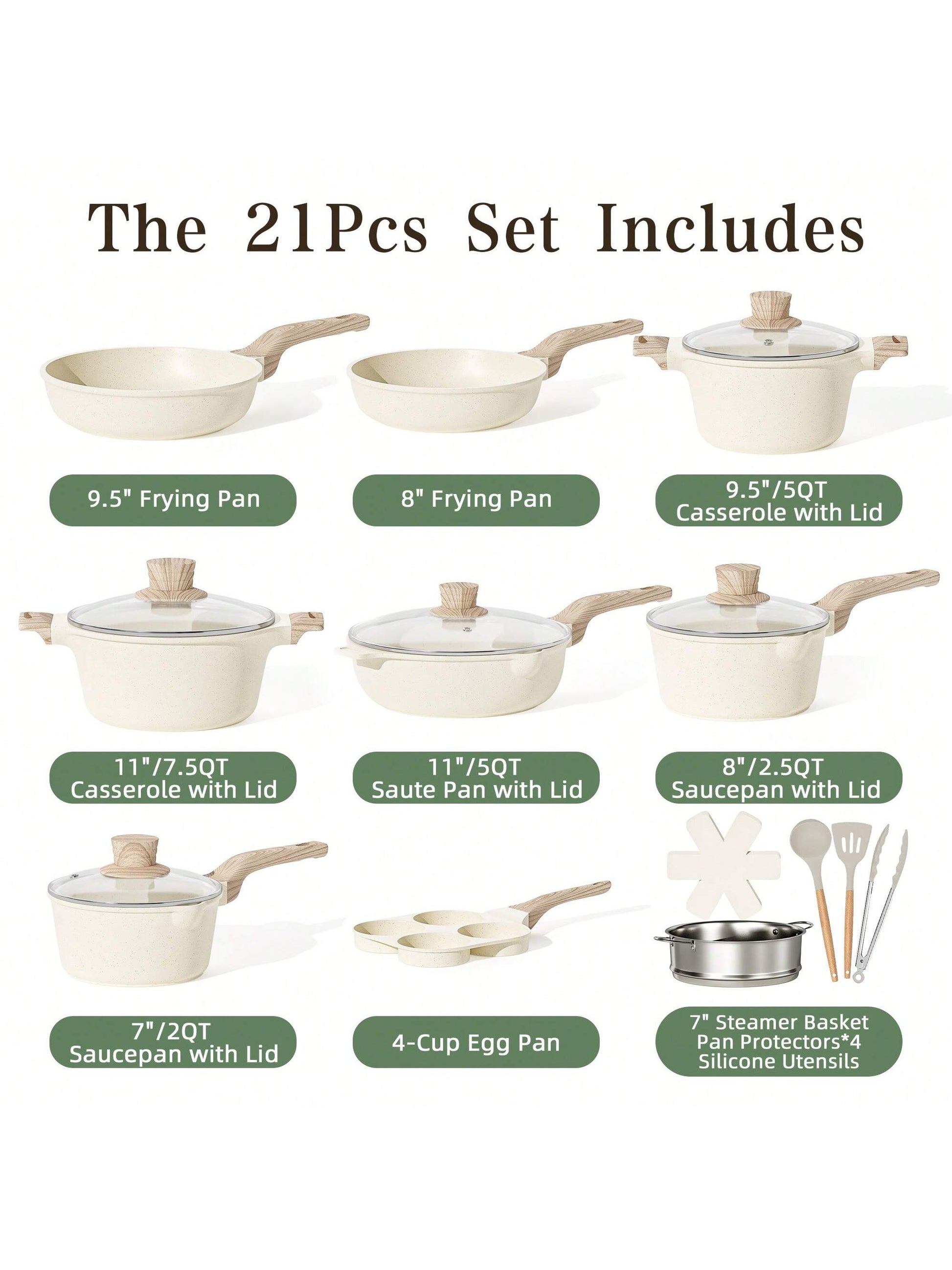 21 Pieces Pots and Pans Set, Nonstick Kitchen Cookware Sets, Granite Pots and Pans, Cooking Pans Pots Set