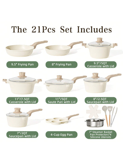 21 Pieces Pots and Pans Set, Nonstick Kitchen Cookware Sets, Granite Pots and Pans, Cooking Pans Pots Set