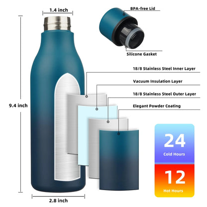 Insulated Water Bottles with Strap,18Oz Stainless Steel Metal Flask,Indigo Black