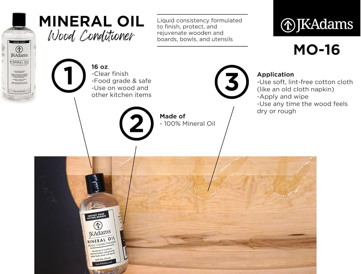 Mineral Oil Wood Conditioner - Food Grade Mineral Oil for Wood Cutting Boards - Use to Maintain Butcher Blocks and Bamboo Cutting Boards - Food Safe Butcher Block Oil - 16Oz