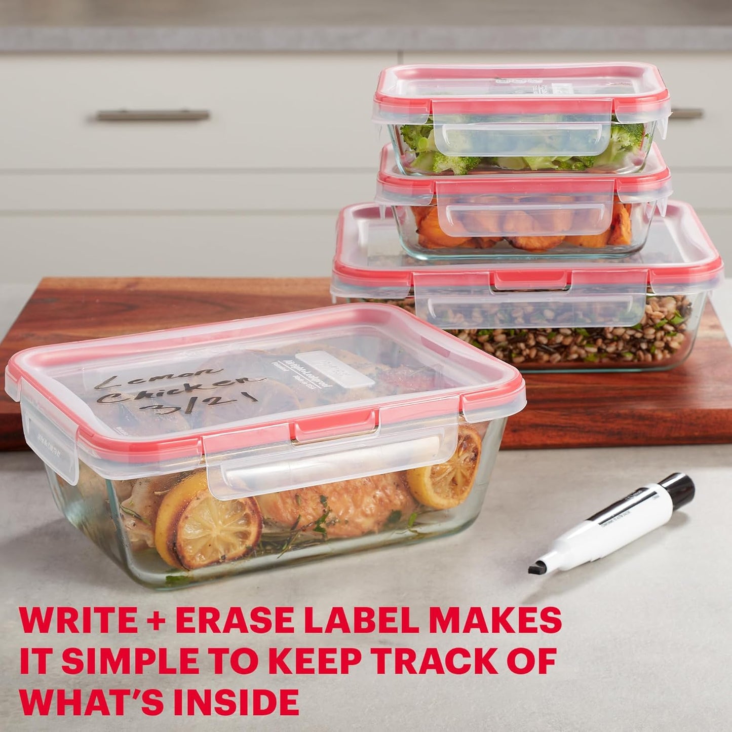 Freshlock (4-Pack) Mixed Sized Glass Food Storage Containers Set, Airtight & Lea