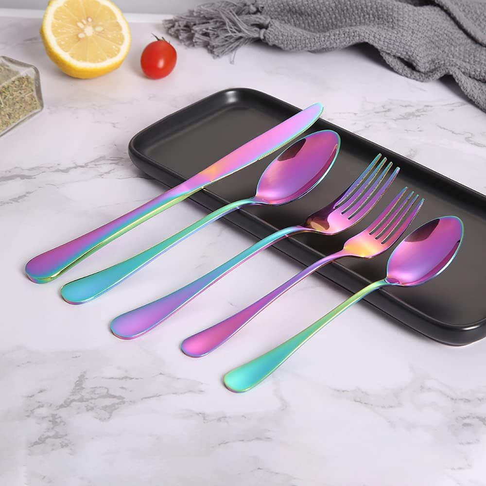 40-Piece Rainbow Silverware Set, Stainless Steel Cooking Flatware Serving Set, Flatware Cutlery Set for Home Kitchen Restaurant Hotel, Tableware Set Service for 8, Dishwasher Safe