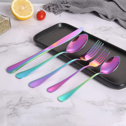 40-Piece Rainbow Silverware Set, Stainless Steel Cooking Flatware Serving Set, Flatware Cutlery Set for Home Kitchen Restaurant Hotel, Tableware Set Service for 8, Dishwasher Safe
