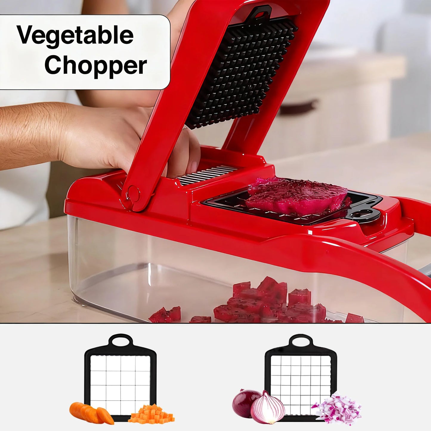 Vegetable Chopper Slicer Onion Dicer, Multi 22-In-1 Veggie Mandoline Food Cutter for Tomato Fruit with Lemon Squeezer, E-Recipe, 11 Blades, Egg Separator & Slicer, Container