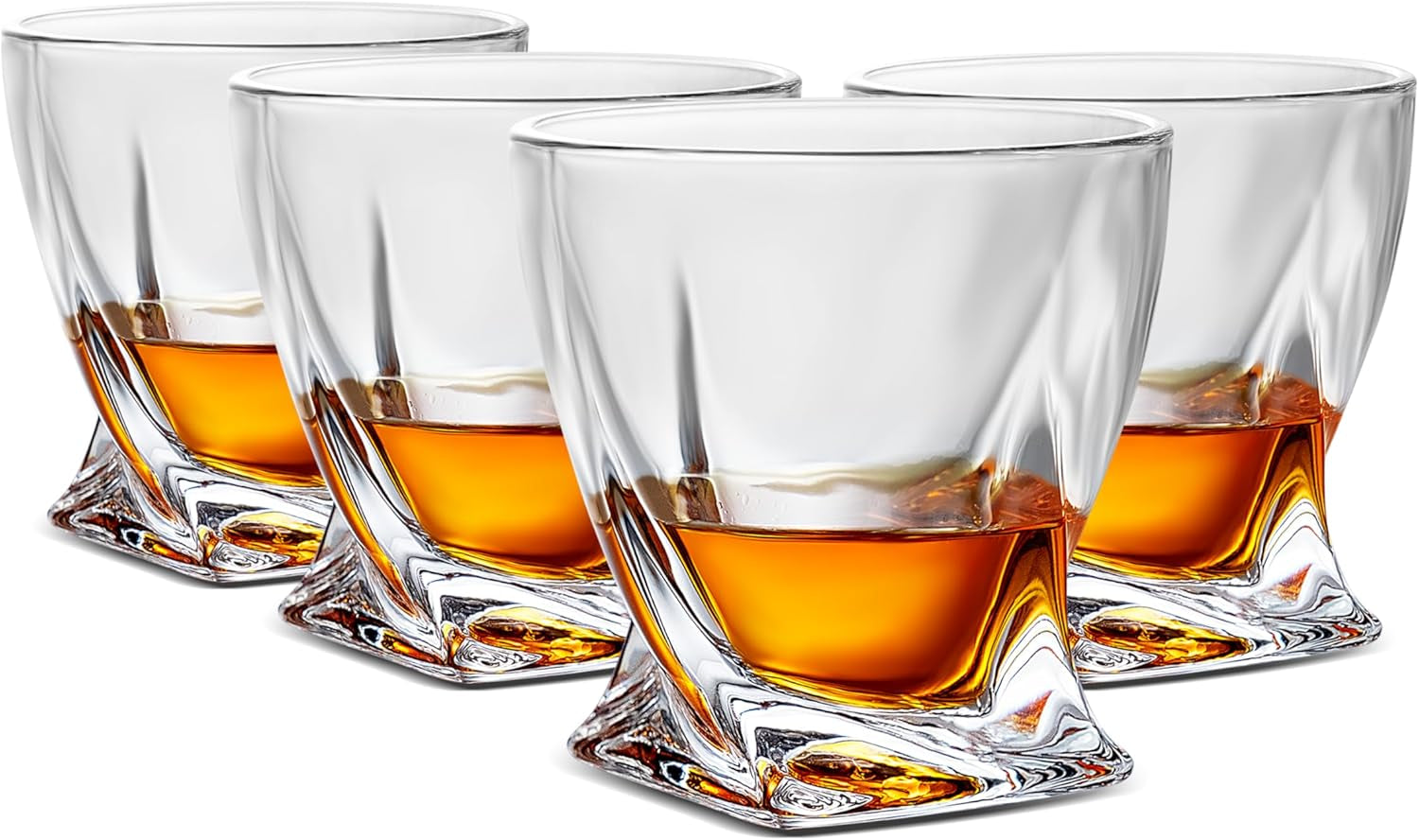 Whiskey Glasses - 10 OZ Premium Shaped Scotch Glasses Set of 4,Glassware Set,Tumblers for Drinking Bourbon Whiskey, Cognac, Irish Whisky,Vintage Elegant Whiskey Glass