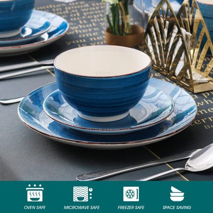 , Series Bella, 32 Piece Stoneware Dinnerware Set, Blue Dinner Set, Service for 8