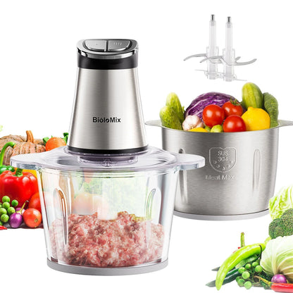 [EU Direct]  Mini Electric Food Chopper 300W Food Processors with 2 Bowls, Meat Grinder 4 Bi-Level Blades, for Baby Food, Meat, Onio Processing