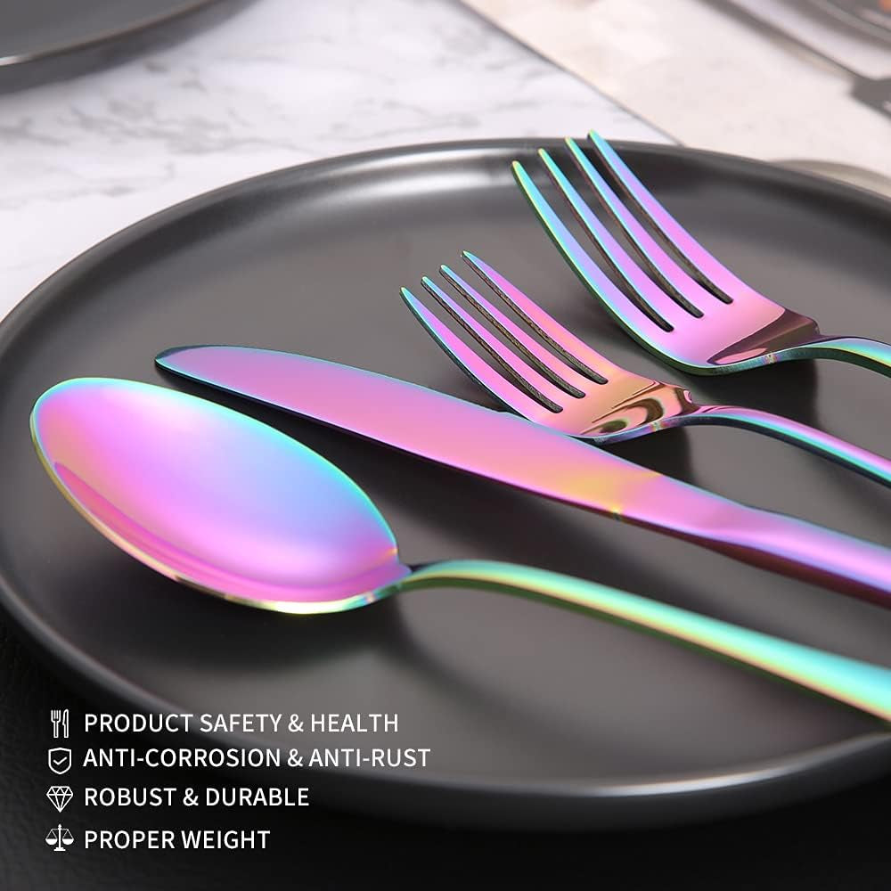 40-Piece Rainbow Silverware Set, Stainless Steel Cooking Flatware Serving Set, Flatware Cutlery Set for Home Kitchen Restaurant Hotel, Tableware Set Service for 8, Dishwasher Safe
