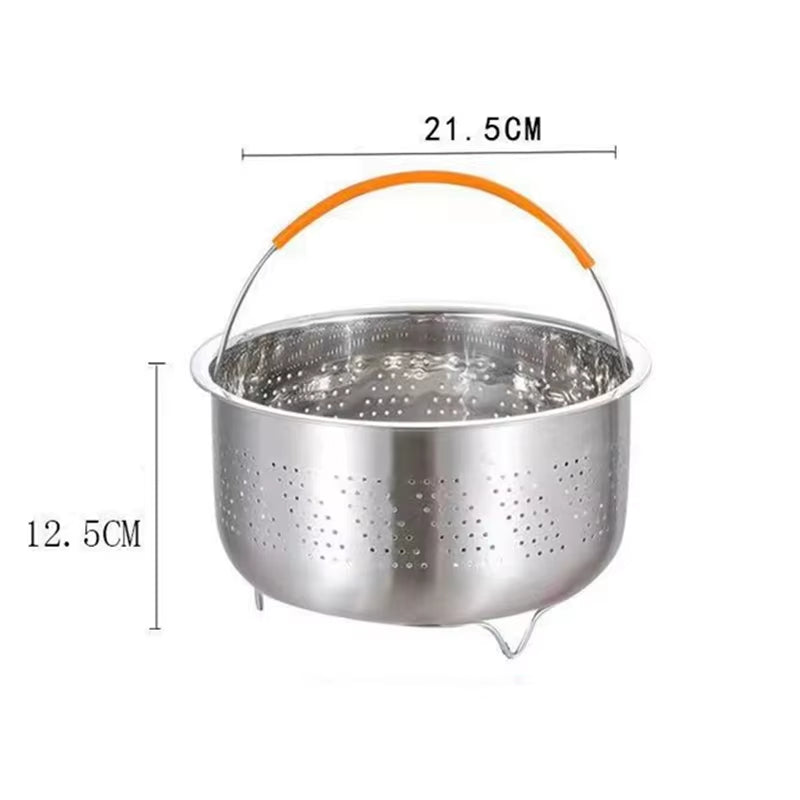 Stainless Steel Food Steamer Basket with Silicone Handle Rice Pressure Cooker Steaming Grid Drain Drainer Cooking Utensils