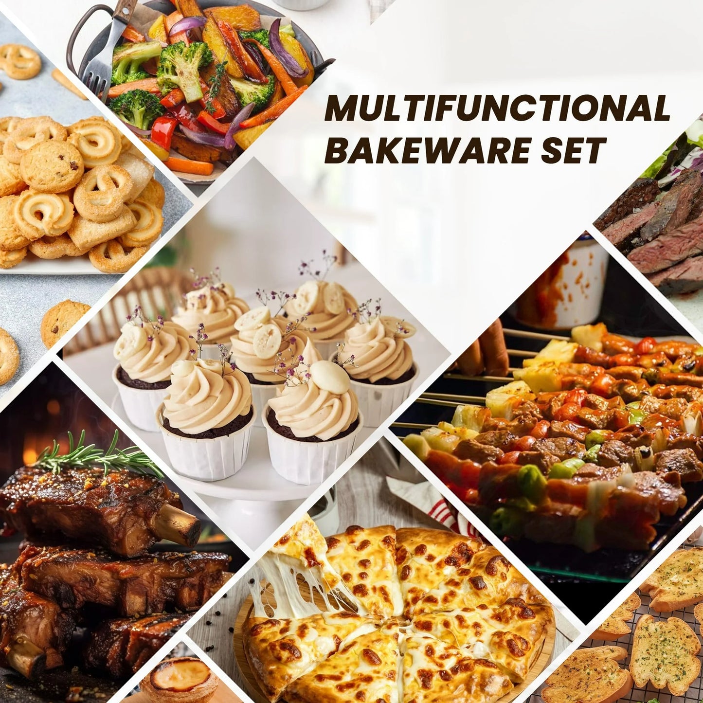 Bakeware Set, 22 Pcs Carbon Steel Non-Stick Baking Pan Set, Baking Sheet for Kitchen, Muffin Pan & Cookie Sheet & Cake Pan, Oven Safe up to 446℉