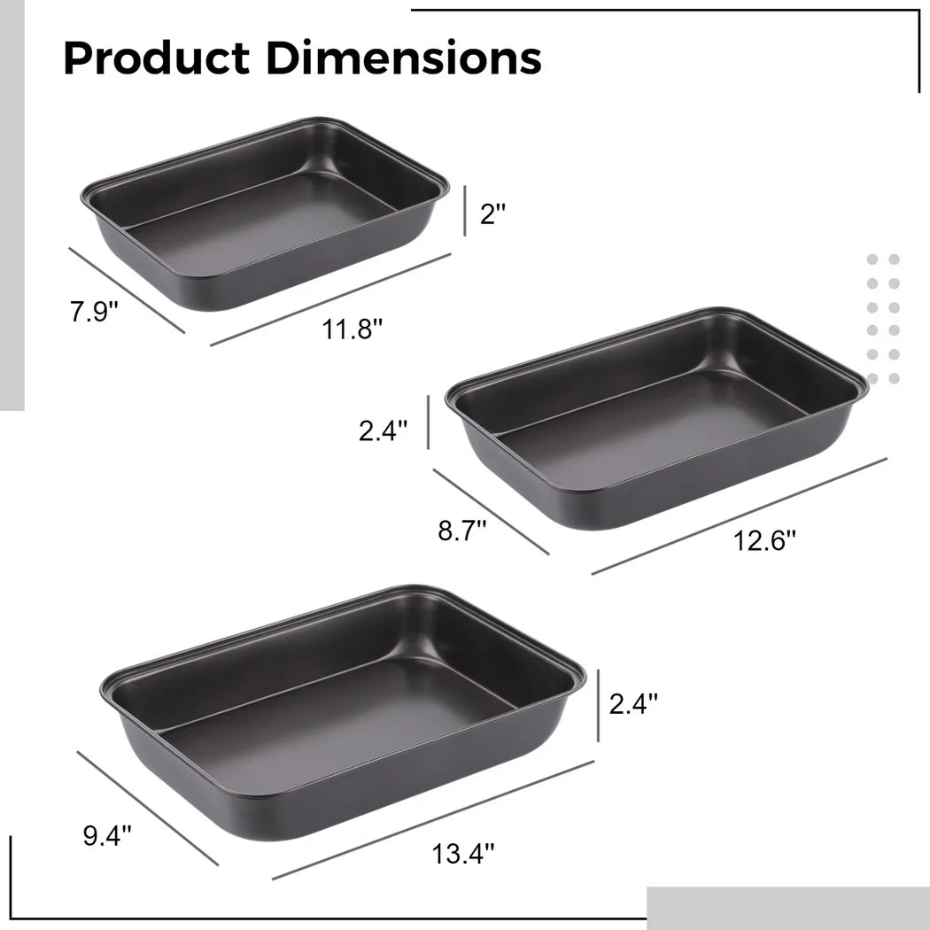 3PCS Non-Stick Oven Baking Trays, Carbon Steel Roasting Trays, 3-Sized Deep Baking Pan Set, Stackable Home Kitchen Baking Pans, Non- Stick Bakeware Set for Meat, Bread, Cookies