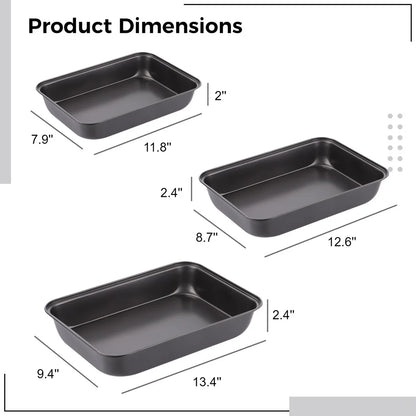 3PCS Non-Stick Oven Baking Trays, Carbon Steel Roasting Trays, 3-Sized Deep Baking Pan Set, Stackable Home Kitchen Baking Pans, Non- Stick Bakeware Set for Meat, Bread, Cookies