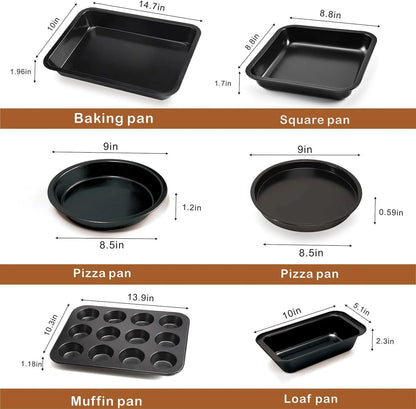 6 Pieces Bakeware Sets, Baking Pans Set, Nonstick Oven Pan for Kitchen with Wider Grips with Square Cake Pan, Loaf Pan, Muffin Pan, Cookie Sheet, 2 Pizza Pans