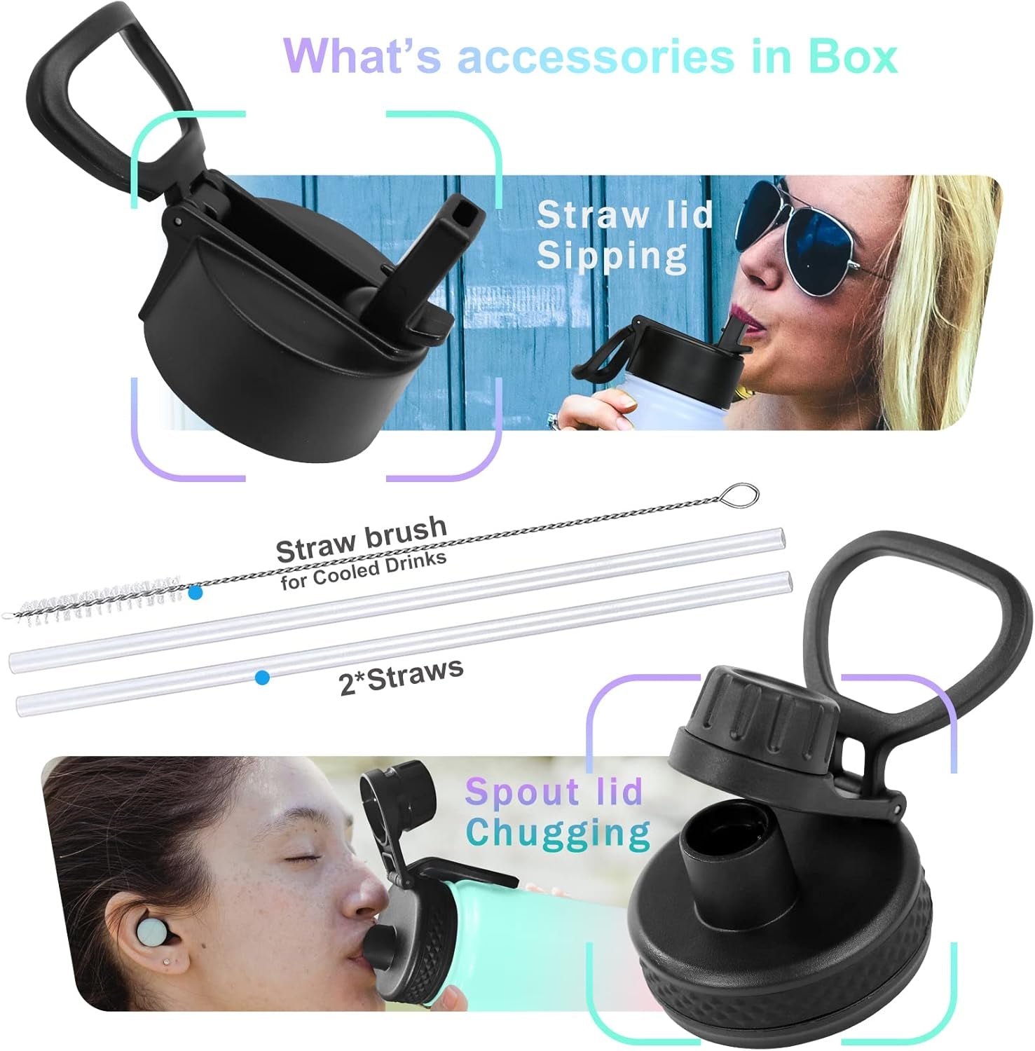 24 Oz Water Bottle, Sports Water Bottle with Straw Lid, Spout Lid, Vacuum-Insulated Stainless-Steel,Double-Walled Water Bottle for Hiking Biking (24 Oz, Indigo Black)