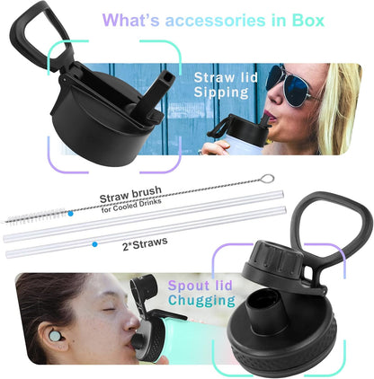 24 Oz Water Bottle, Sports Water Bottle with Straw Lid, Spout Lid, Vacuum-Insulated Stainless-Steel,Double-Walled Water Bottle for Hiking Biking (24 Oz, Indigo Black)