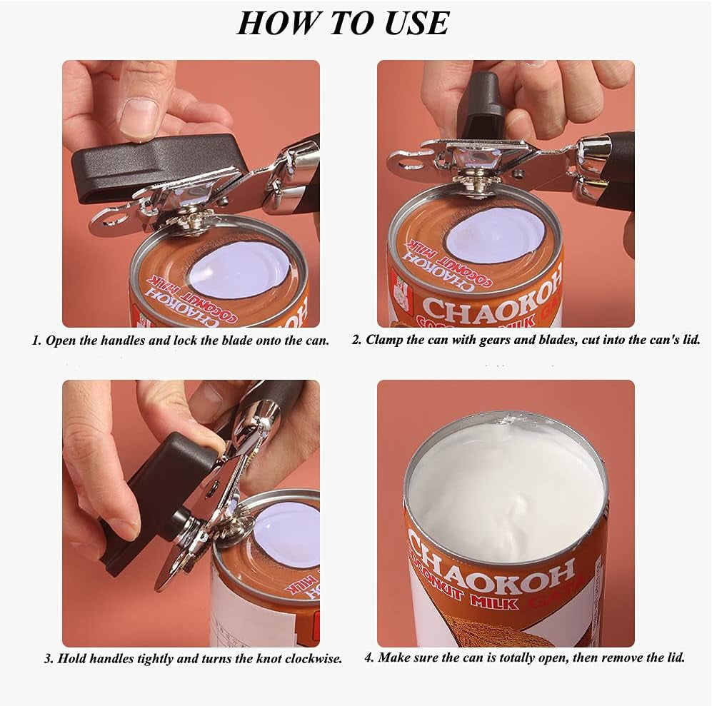 Manual Can Opener, Handheld Comfortable Grip, Multifunction Professional Opener for Beer/Tin/Bottle
