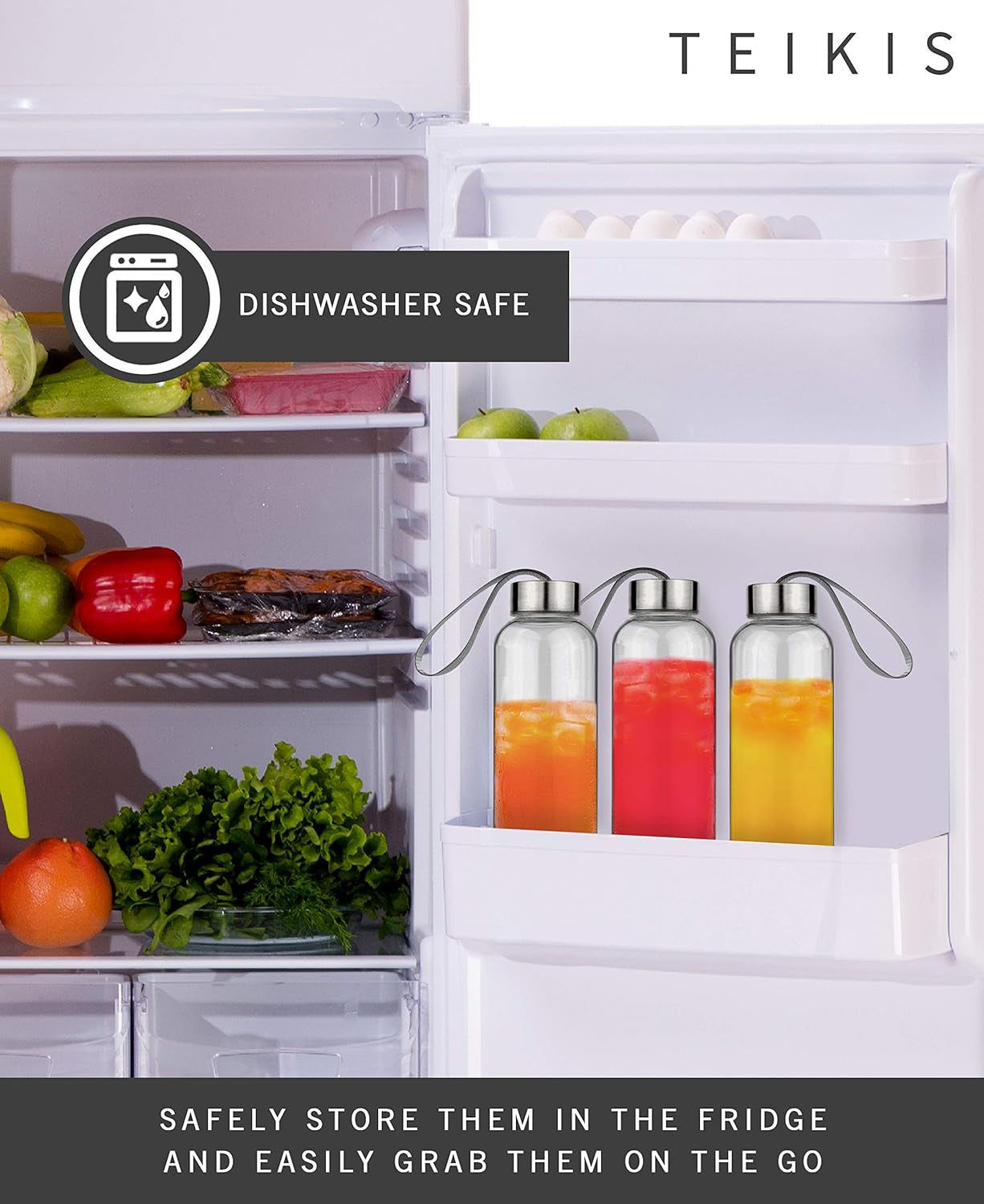 Glass Water Bottles 6 Pack - 18 Oz Clear Glass Bottles with Caps and Nylon Protective Sleeves - Glass Juice Bottles for Juicing - Reusable Glass Bottle for Water, Smoothie, Beverage