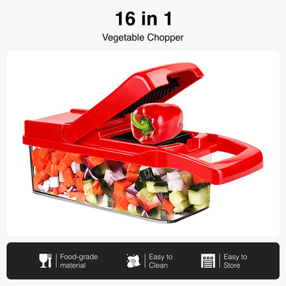 Vegetable Chopper Slicer Onion Dicer, Multi 22-In-1 Veggie Mandoline Food Cutter for Tomato Fruit with Lemon Squeezer, E-Recipe, 11 Blades, Egg Separator & Slicer, Container