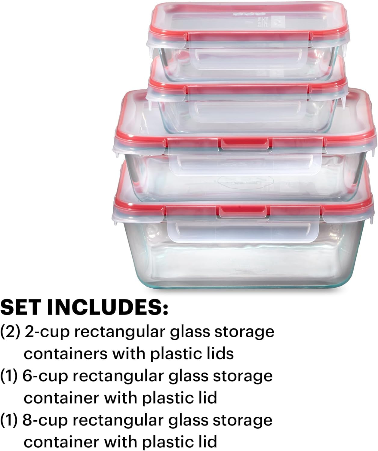 Freshlock (4-Pack) Mixed Sized Glass Food Storage Containers Set, Airtight & Lea