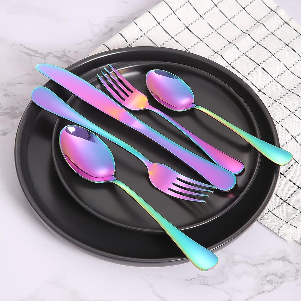 40-Piece Rainbow Silverware Set, Stainless Steel Cooking Flatware Serving Set, Flatware Cutlery Set for Home Kitchen Restaurant Hotel, Tableware Set Service for 8, Dishwasher Safe