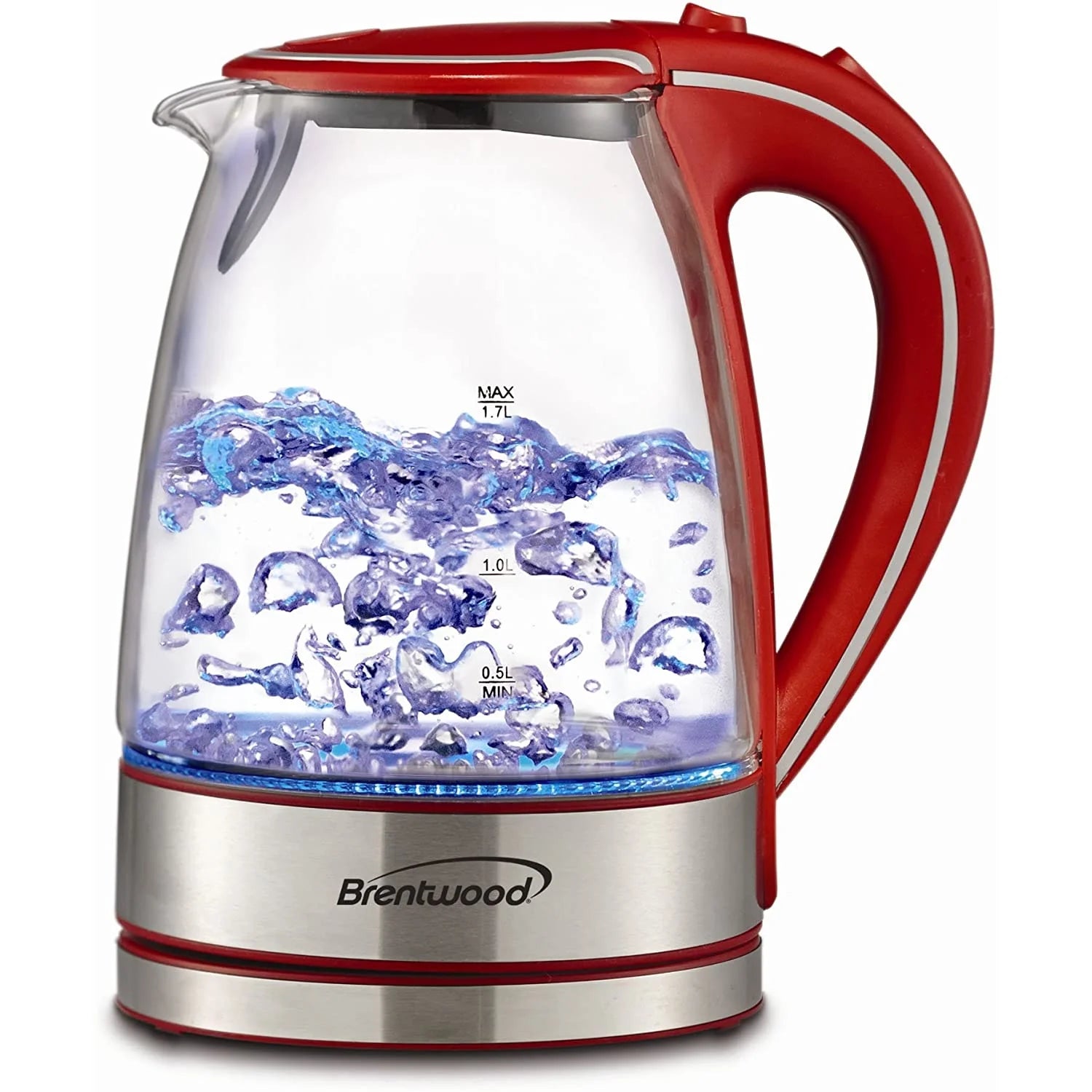 Brentwood Tempered Glass Tea Kettles, 1.7-Liter, Red