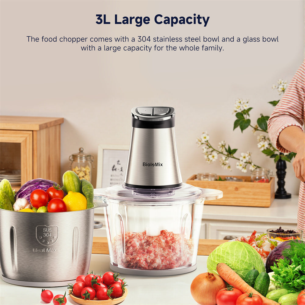 [EU Direct]  Mini Electric Food Chopper 300W Food Processors with 2 Bowls, Meat Grinder 4 Bi-Level Blades, for Baby Food, Meat, Onio Processing