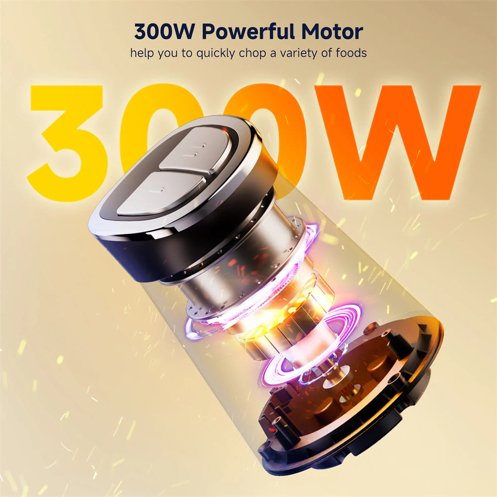 [EU Direct]  Mini Electric Food Chopper 300W Food Processors with 2 Bowls, Meat Grinder 4 Bi-Level Blades, for Baby Food, Meat, Onio Processing