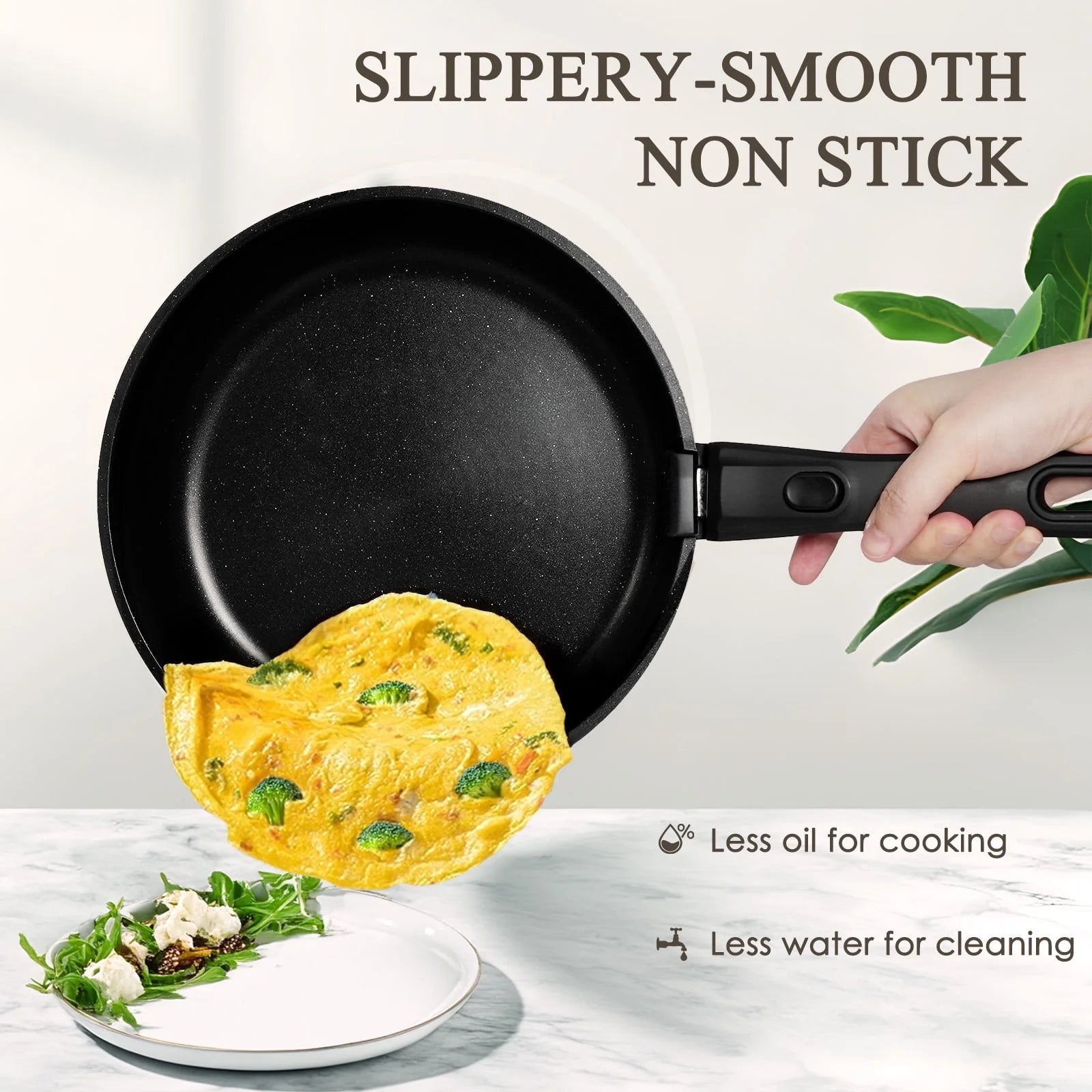 Pots and Pans Set, 6 Pcs Nonstick Pots and Pans with Removable Handle, Space-Saving Cookware Set for RV & Camping, Dishwasher and Oven Safe, Black