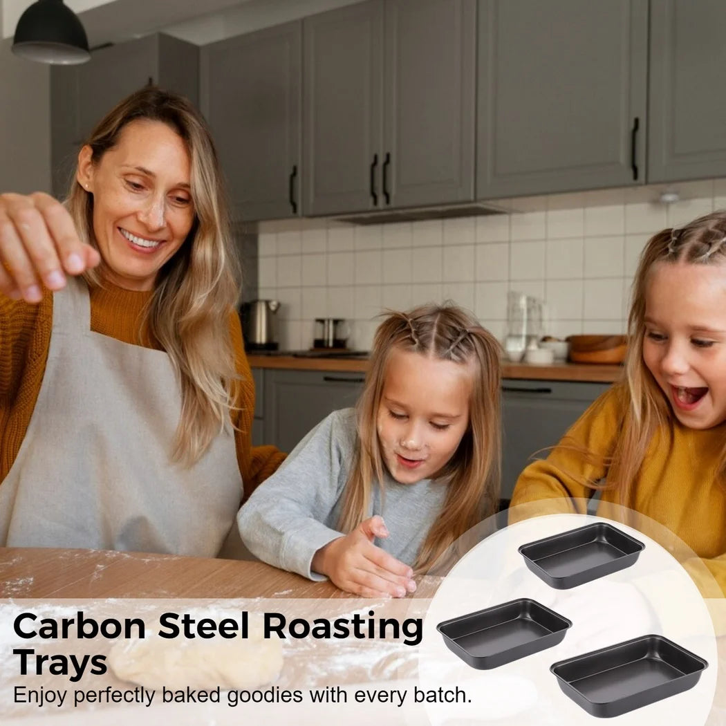 3PCS Non-Stick Oven Baking Trays, Carbon Steel Roasting Trays, 3-Sized Deep Baking Pan Set, Stackable Home Kitchen Baking Pans, Non- Stick Bakeware Set for Meat, Bread, Cookies