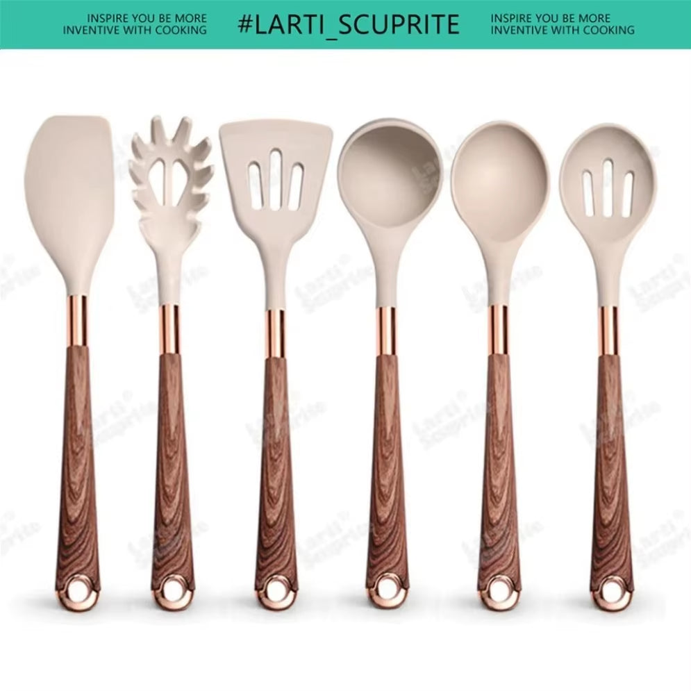 Gold Plated Handle Silicone Cooking Utensils Set Kitchen Non-Stick Tool Gadgets BPA FREE Kitchenware Heat Resistant Spatula Set